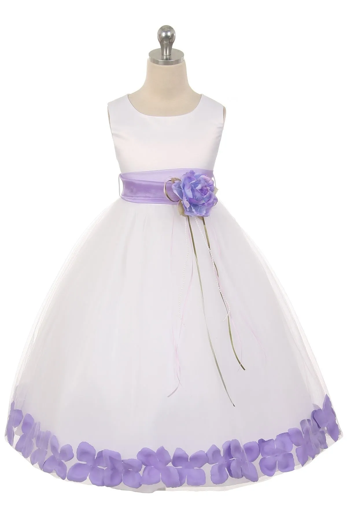 160B[SASH] White Satin Flower Petal Girl Dress with Organza Sash (2 of 2)