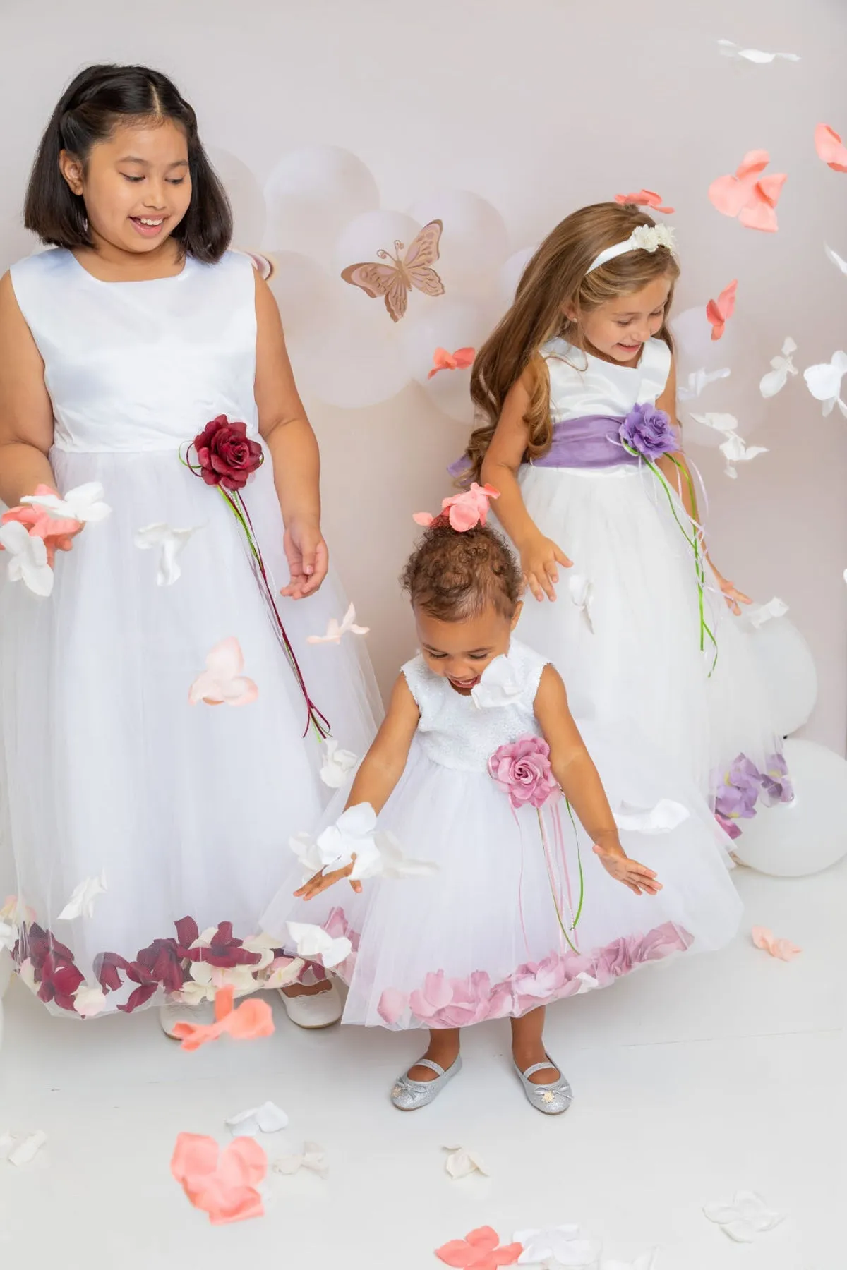 160B[SASH] White Satin Flower Petal Girl Dress with Organza Sash (2 of 2)