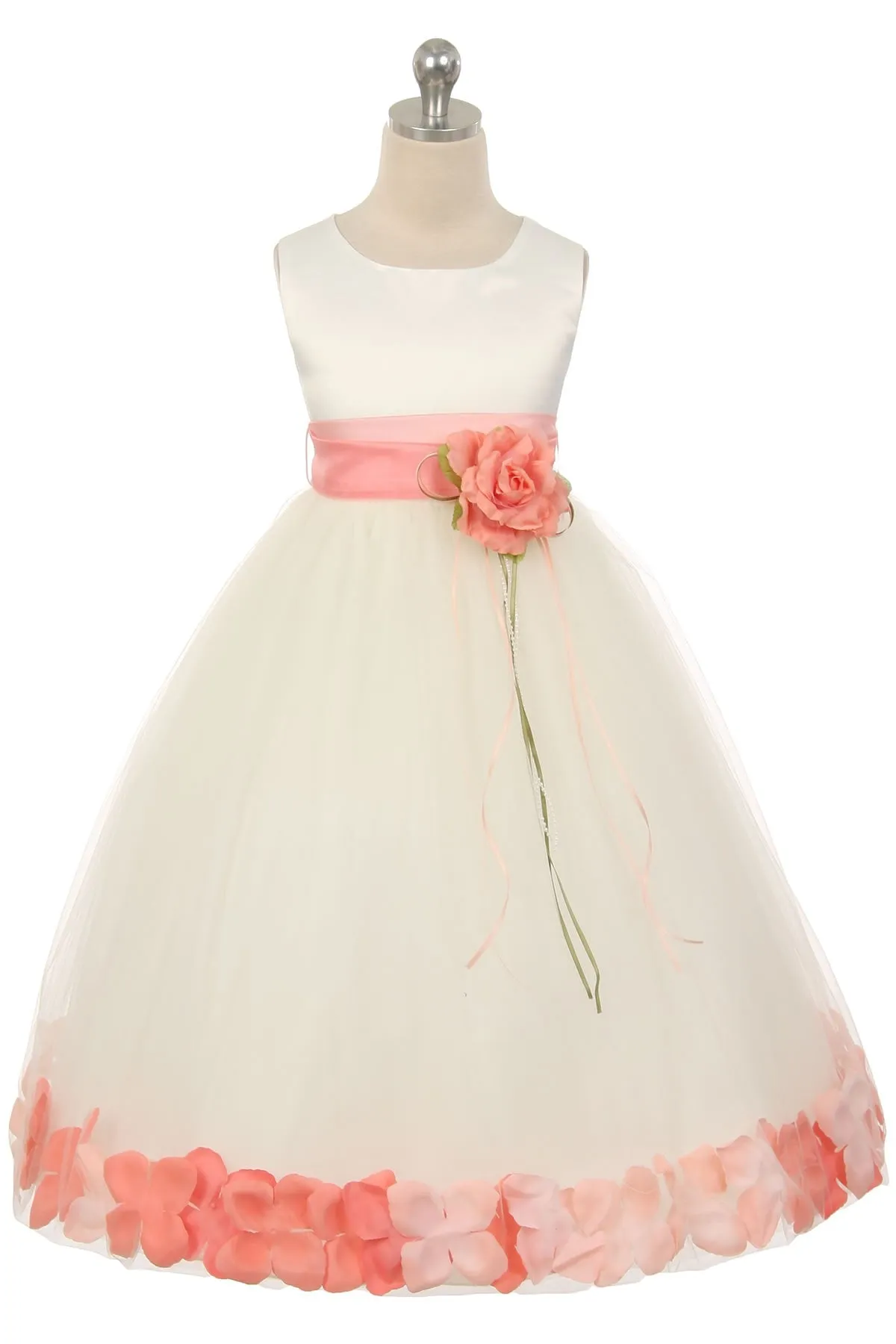 160B[SASH] White Satin Flower Petal Girl Dress with Organza Sash (2 of 2)