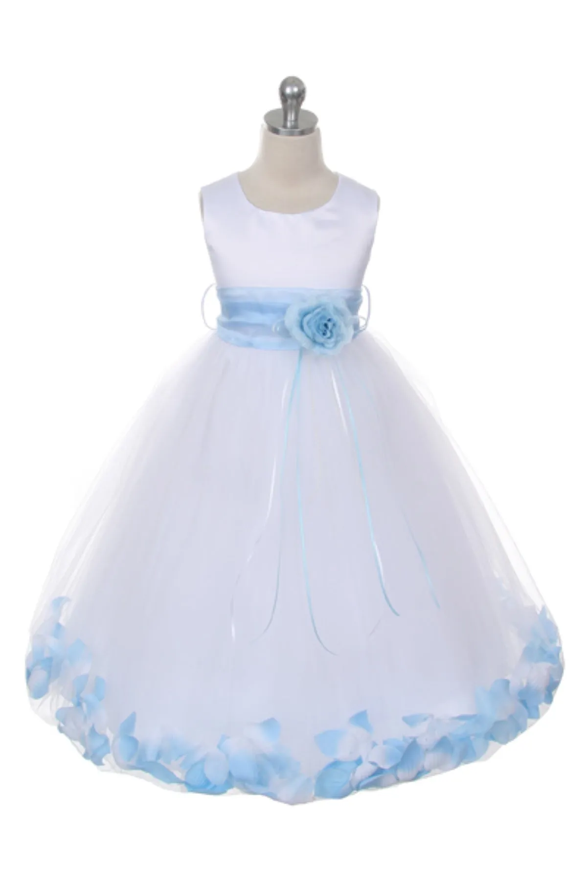 160B[SASH] White Satin Flower Petal Girl Dress with Organza Sash (2 of 2)