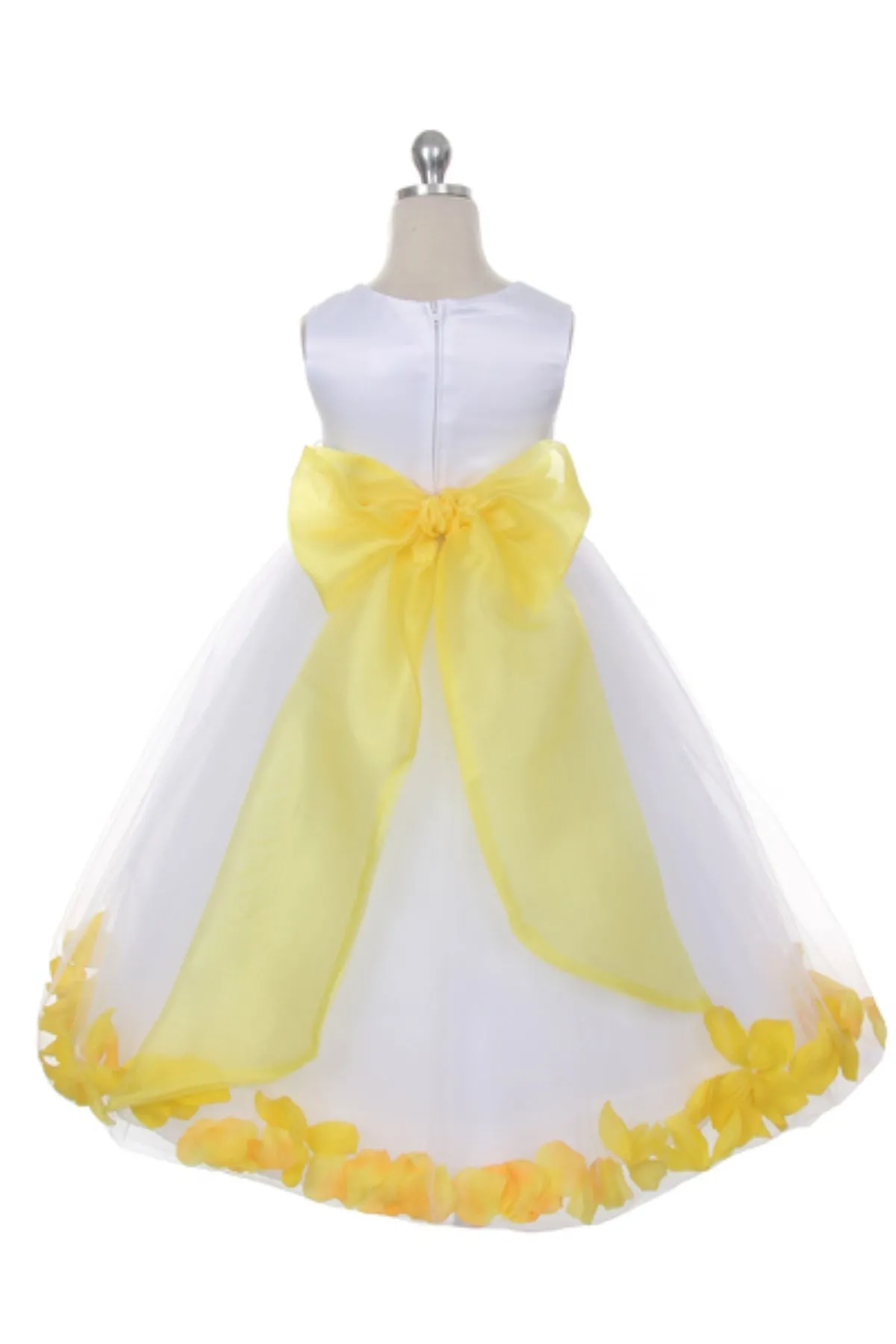 160B[SASH] White Satin Flower Petal Girl Dress with Organza Sash (2 of 2)