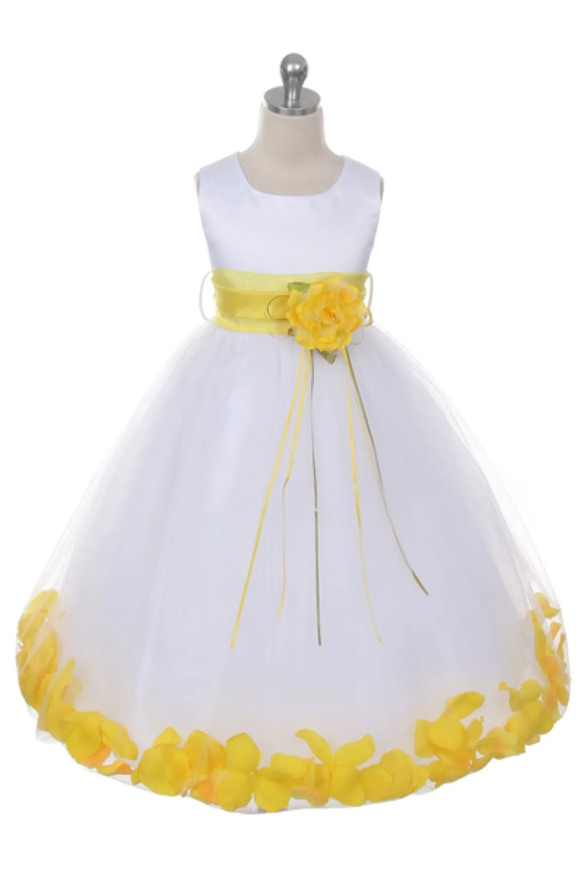 160B[SASH] White Satin Flower Petal Girl Dress with Organza Sash (2 of 2)