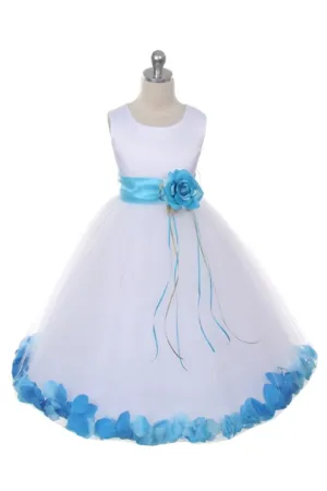 160B[SASH] White Satin Flower Petal Girl Dress with Organza Sash (2 of 2)
