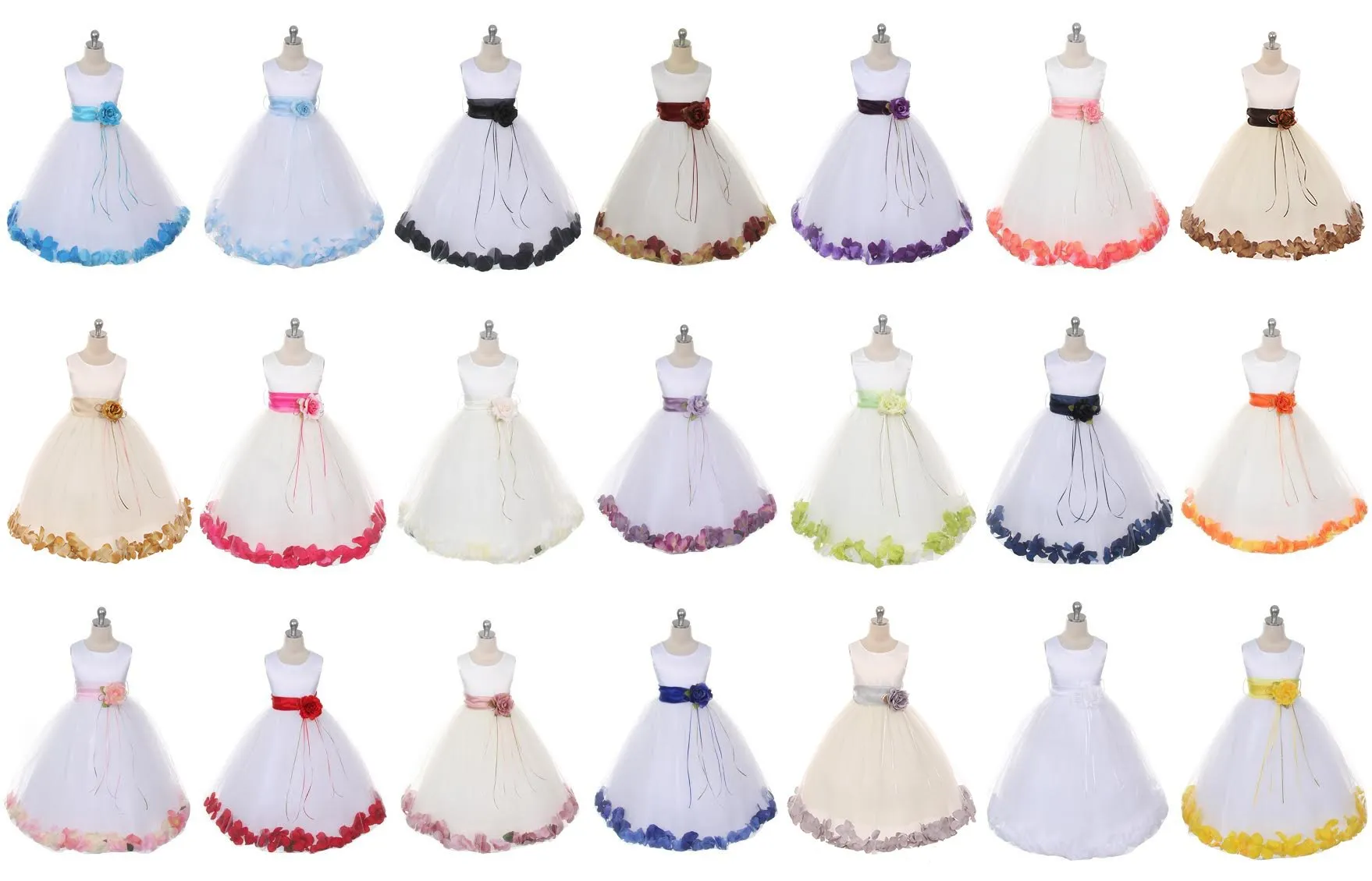 160B[SASH] White Satin Flower Petal Girl Dress with Organza Sash (2 of 2)