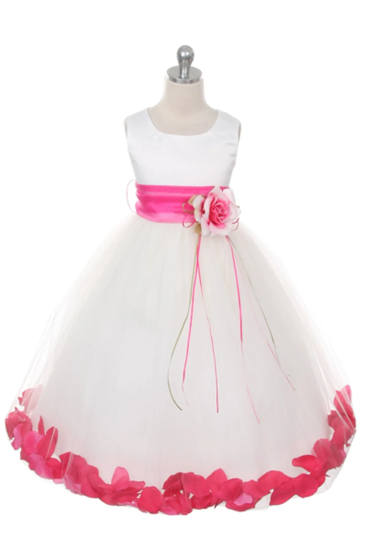 160B[SASH] White Satin Flower Petal Girl Dress with Organza Sash (2 of 2)