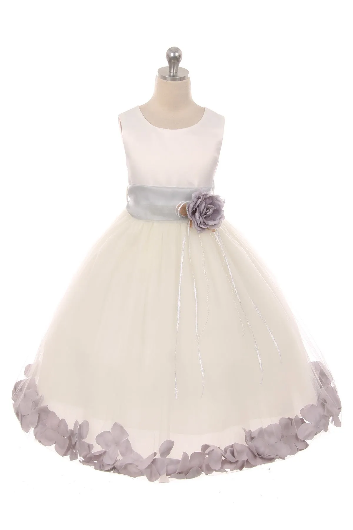 160B[SASH] White Satin Flower Petal Girl Dress with Organza Sash (2 of 2)