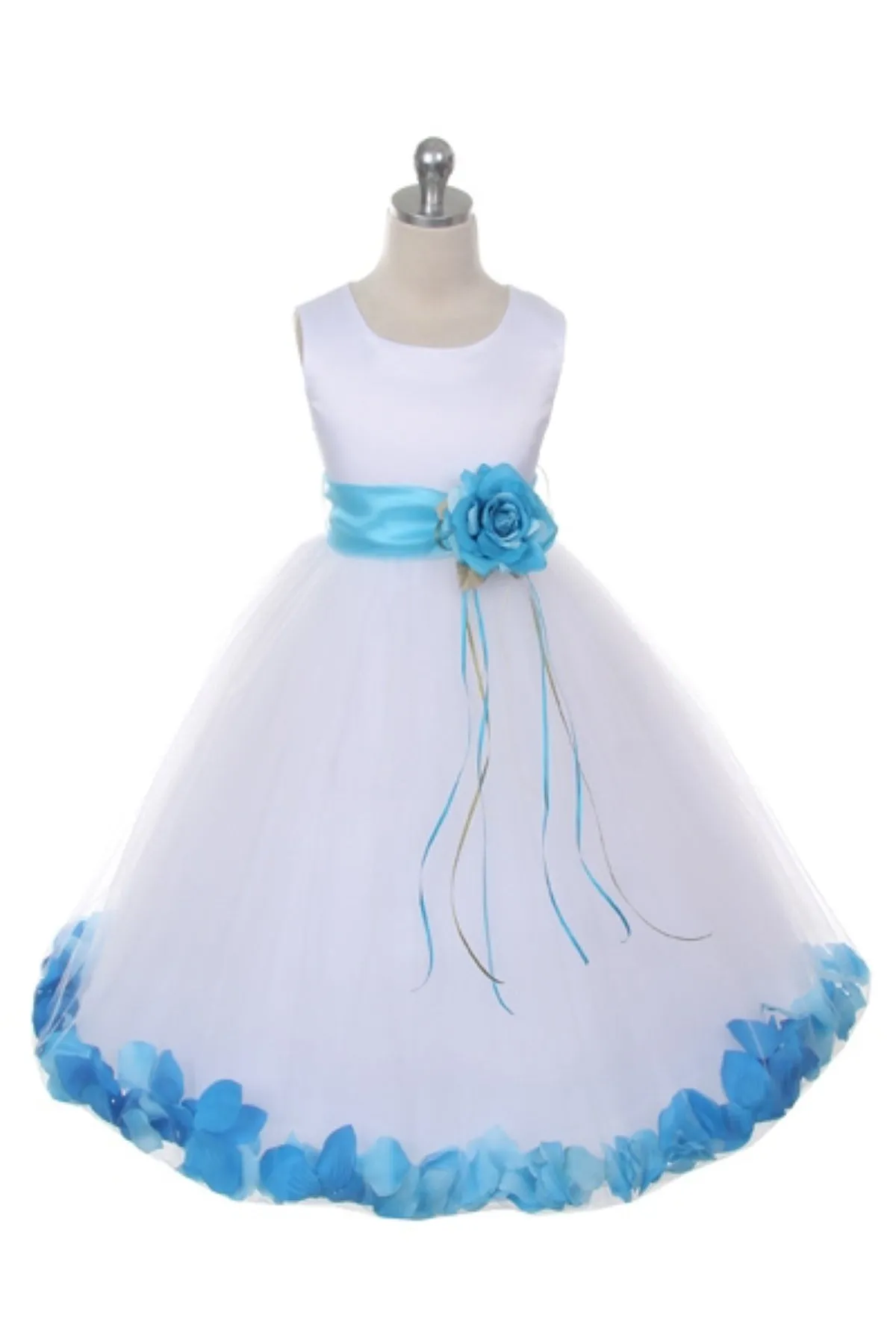 160B[SASH] White Satin Flower Petal Girl Dress with Organza Sash (2 of 2)