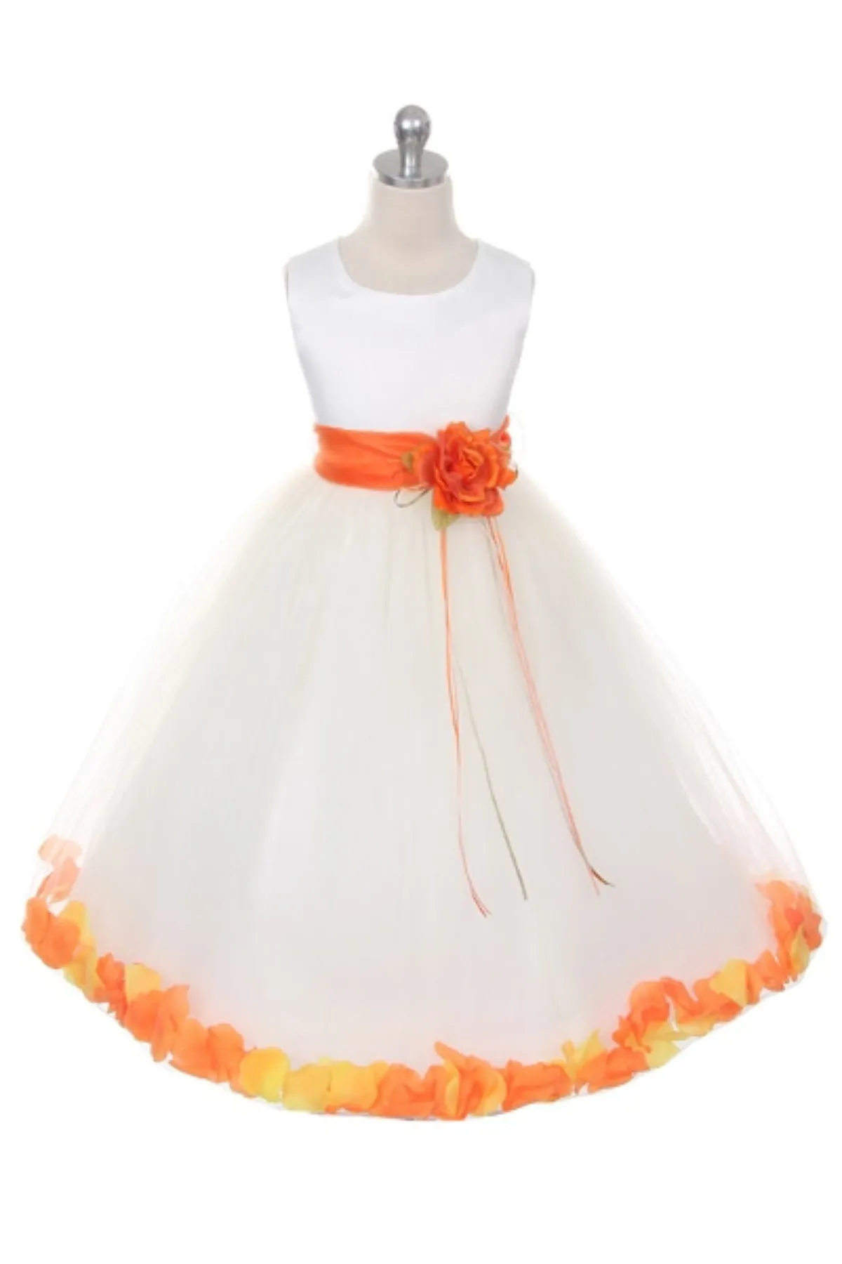 160B[SASH] White Satin Flower Petal Girl Dress with Organza Sash (2 of 2)