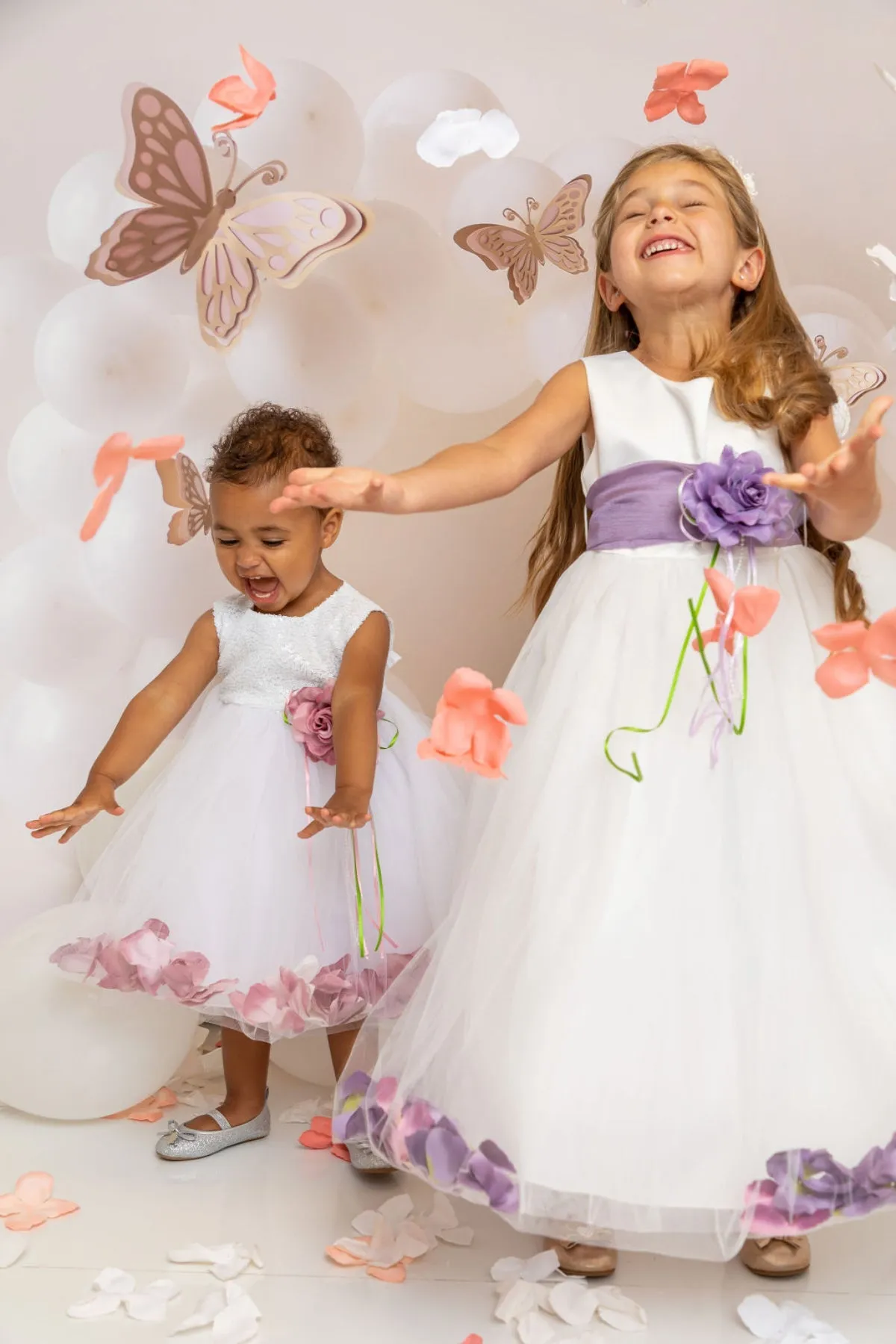 160B[SASH] White Satin Flower Petal Girl Dress with Organza Sash (2 of 2)