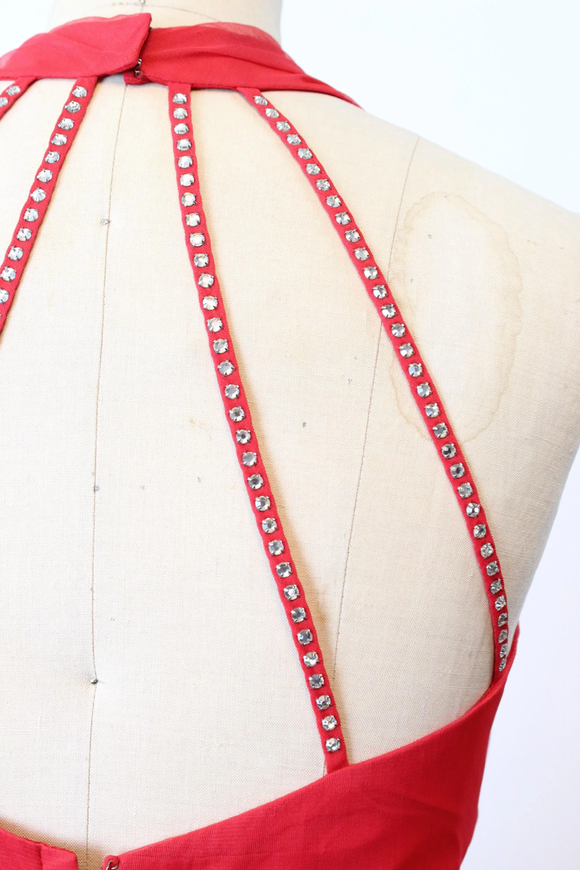 1950s LILLI DIAMOND cage halter rhinestone dress xs | new fall winter