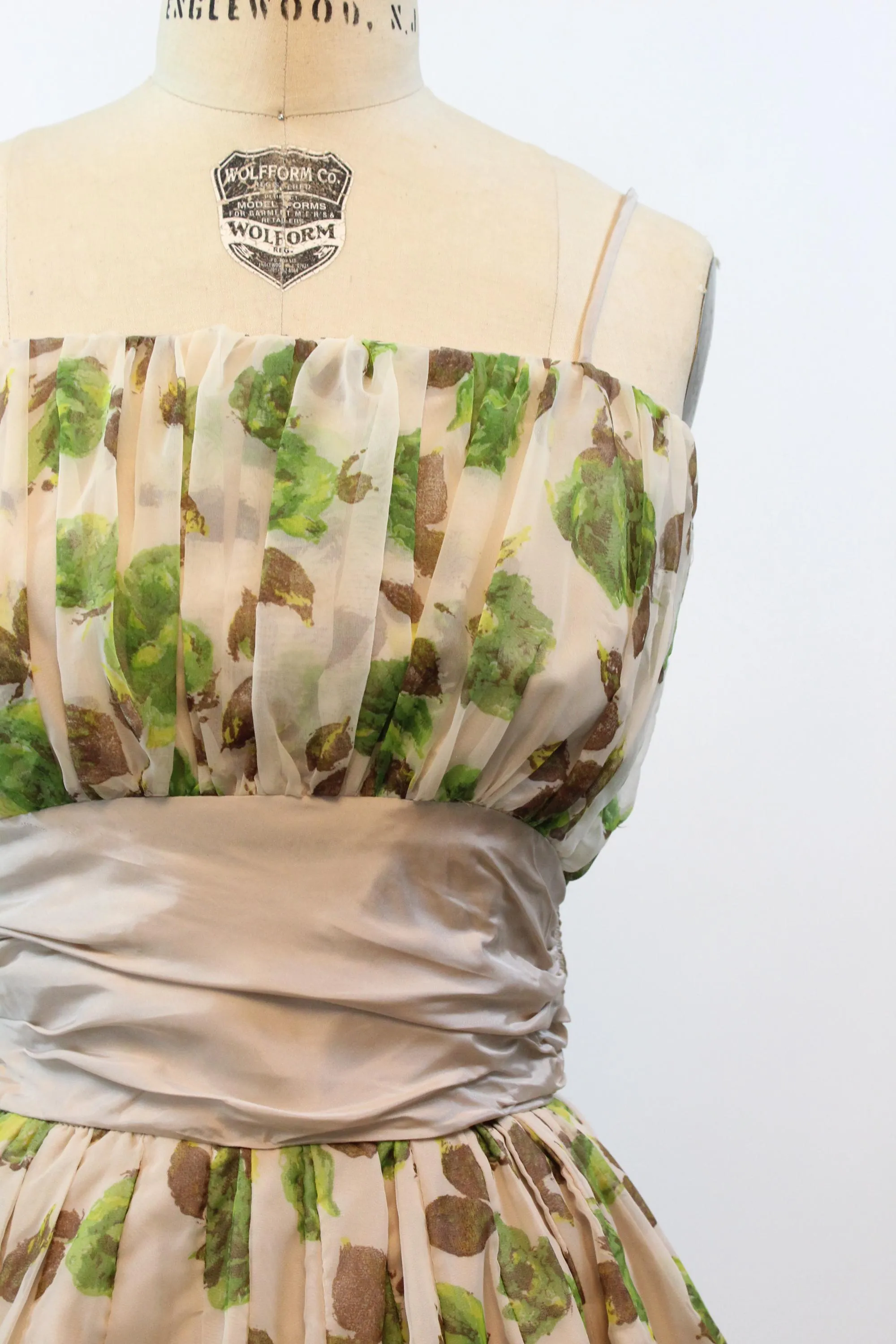 1950s ORGANZA rose print dress xs | new fall winter