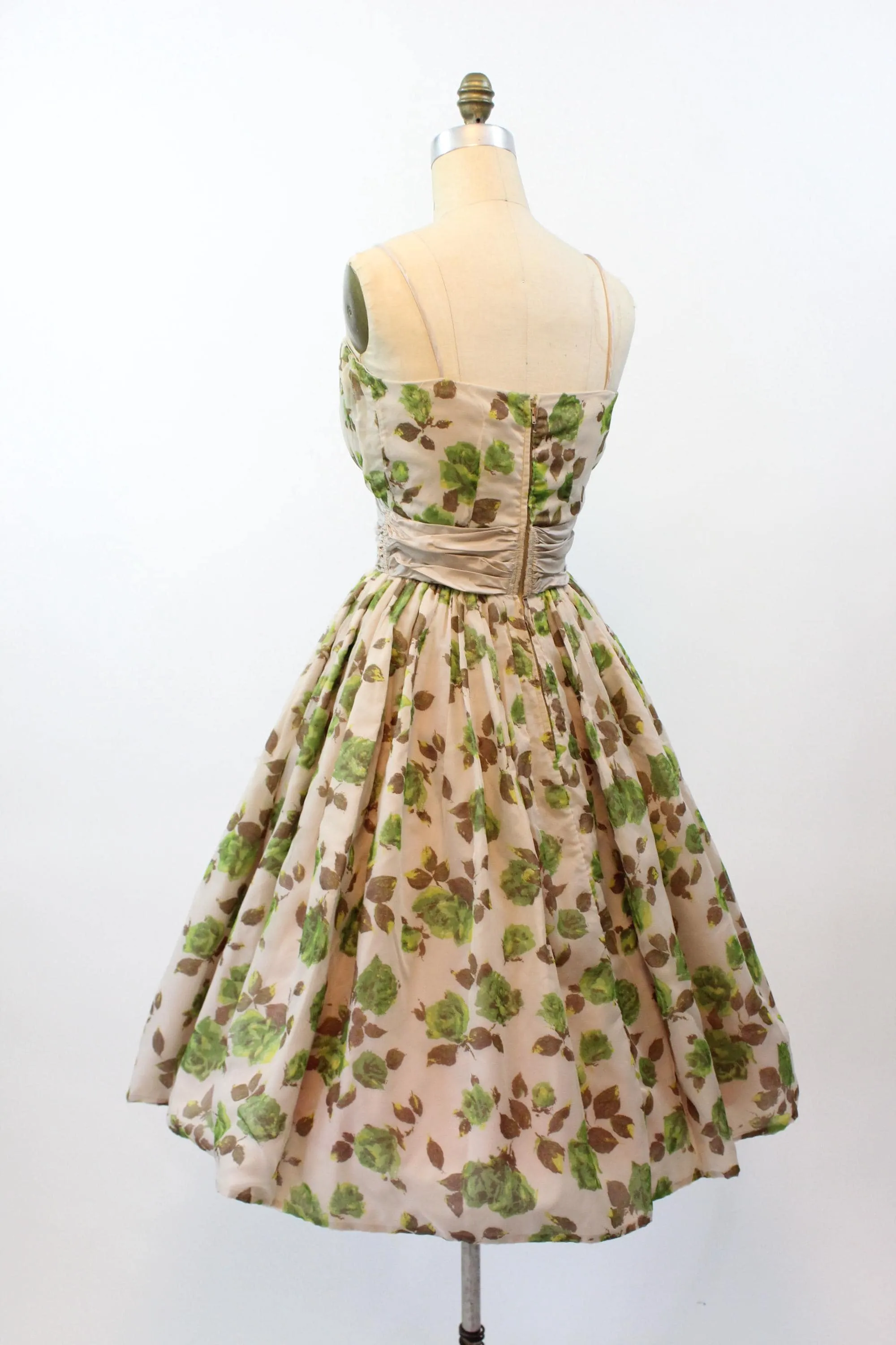 1950s ORGANZA rose print dress xs | new fall winter