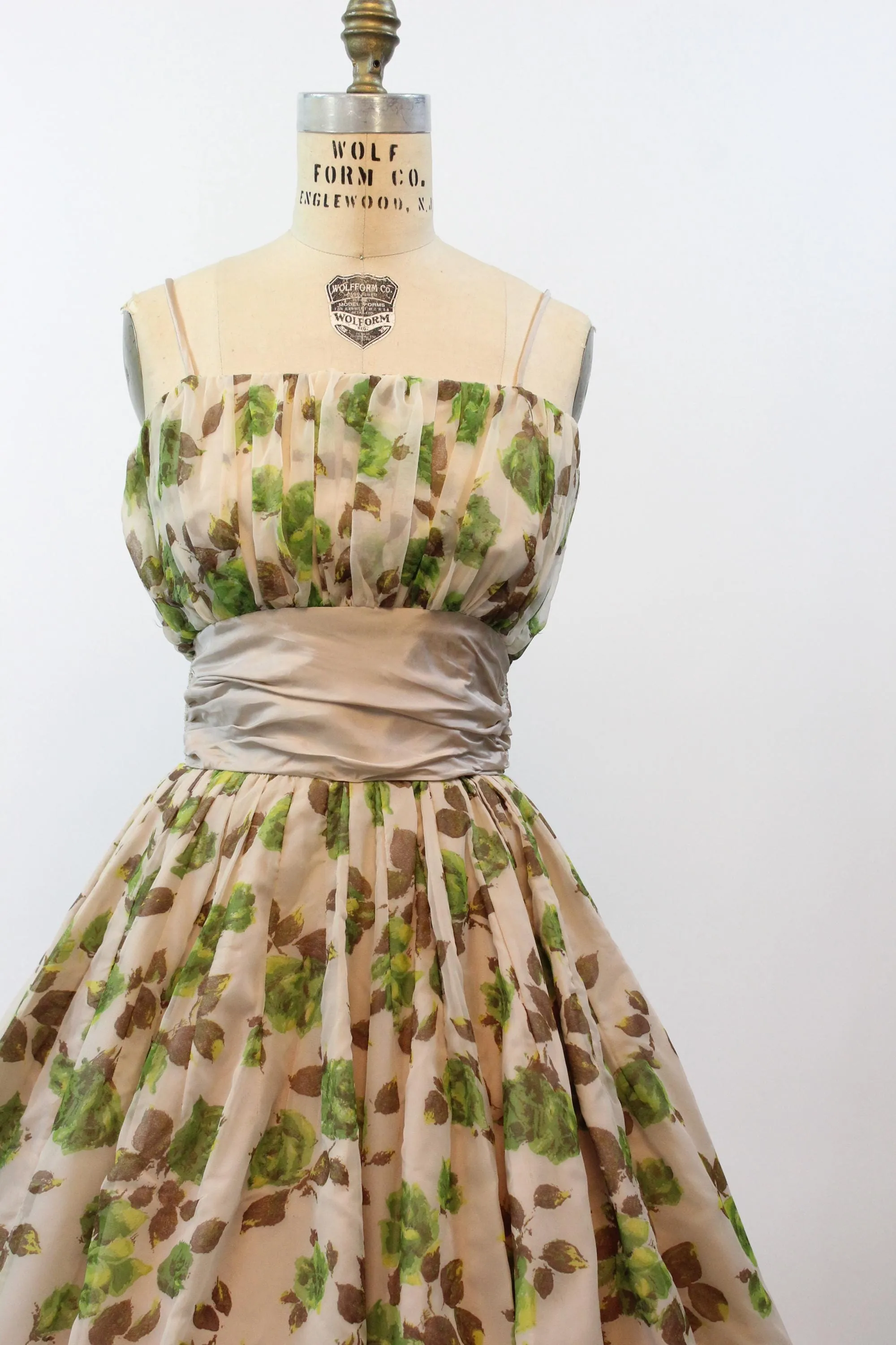 1950s ORGANZA rose print dress xs | new fall winter