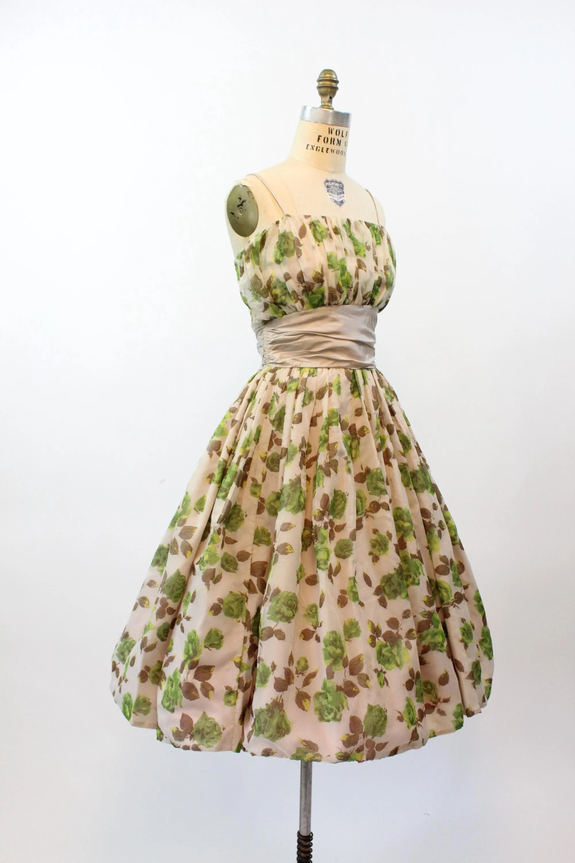 1950s ORGANZA rose print dress xs | new fall winter