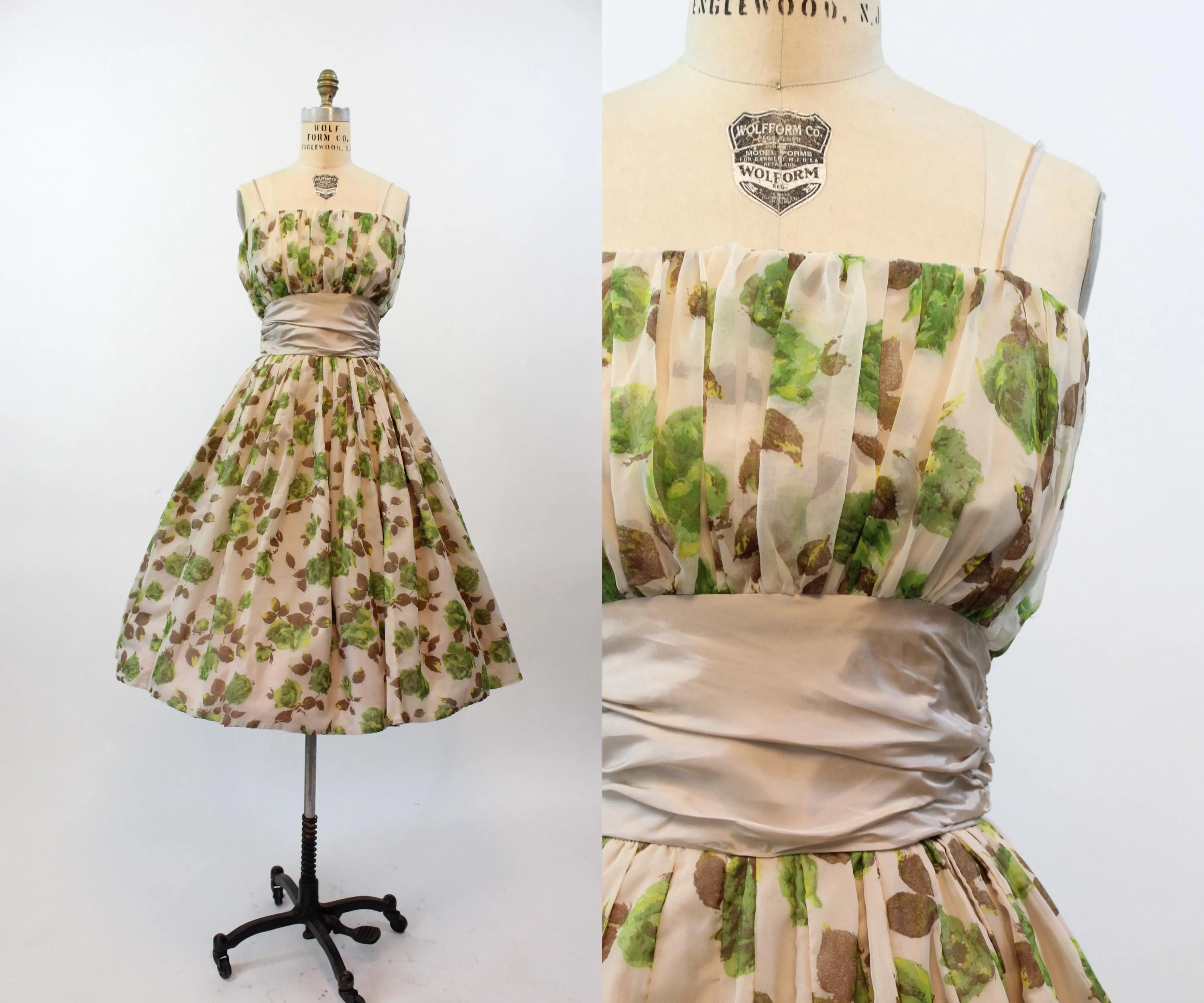 1950s ORGANZA rose print dress xs | new fall winter