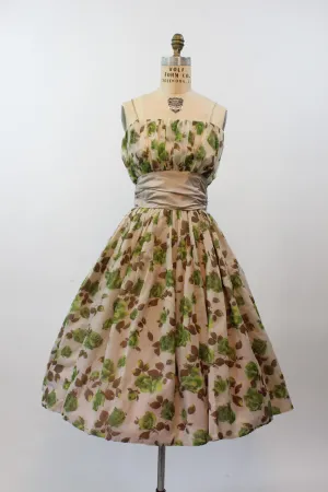1950s ORGANZA rose print dress xs | new fall winter