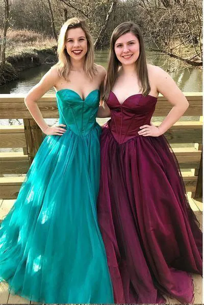 2019 Burgundy Organza Prom Dresses Sweetheart Long Prom Gowns for Party