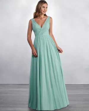 2019 Elegant Mint Chiffon Bridesmaid Dresses V-Neck Party Gowns Floor Length