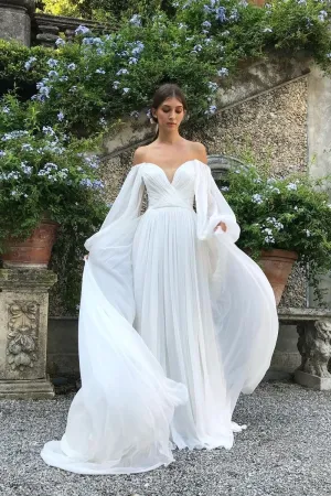 2021 Summer Wedding Dresses with Chiffon Long Sleeves