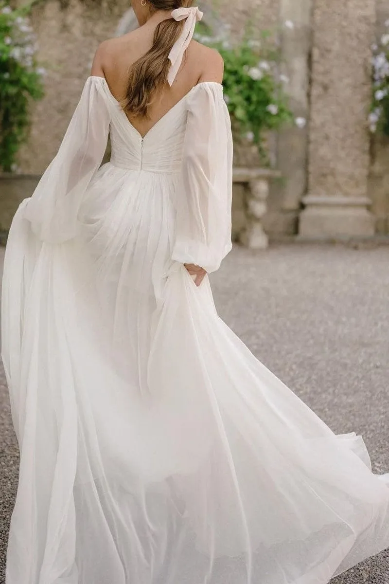 2021 Summer Wedding Dresses with Chiffon Long Sleeves