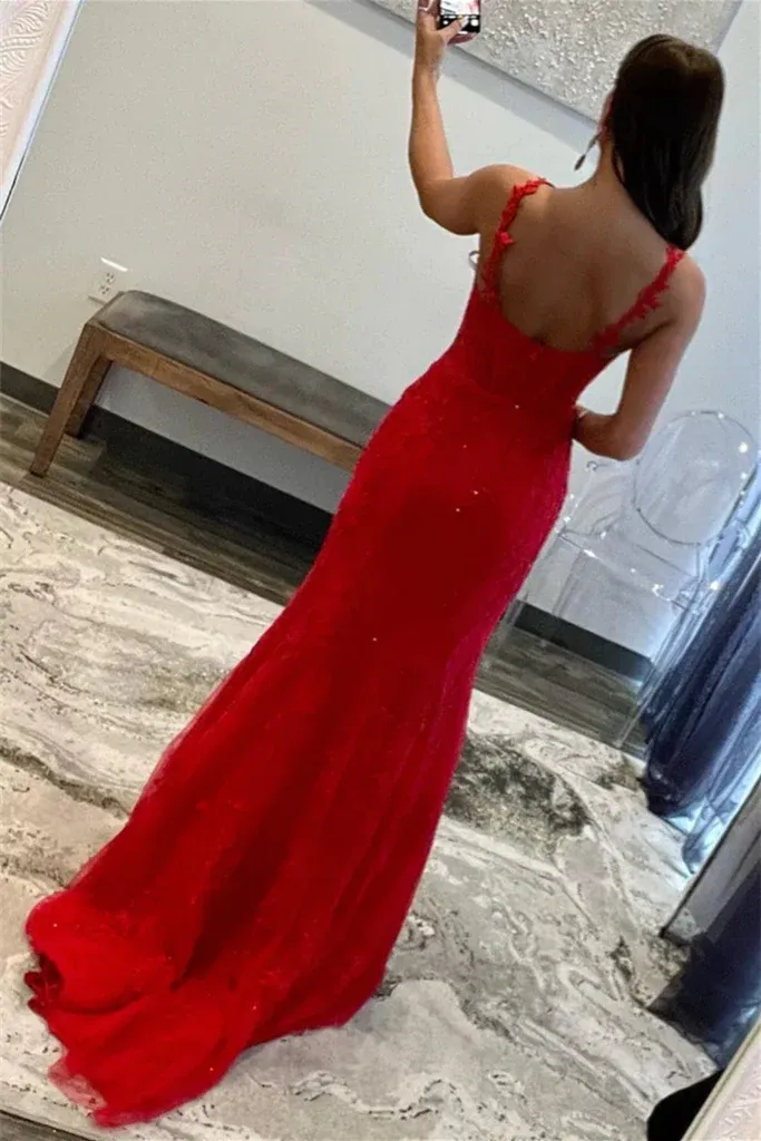 2025 Red Lace Prom Dresses Mermaid Sleeveless Formal Evening Dresses UK