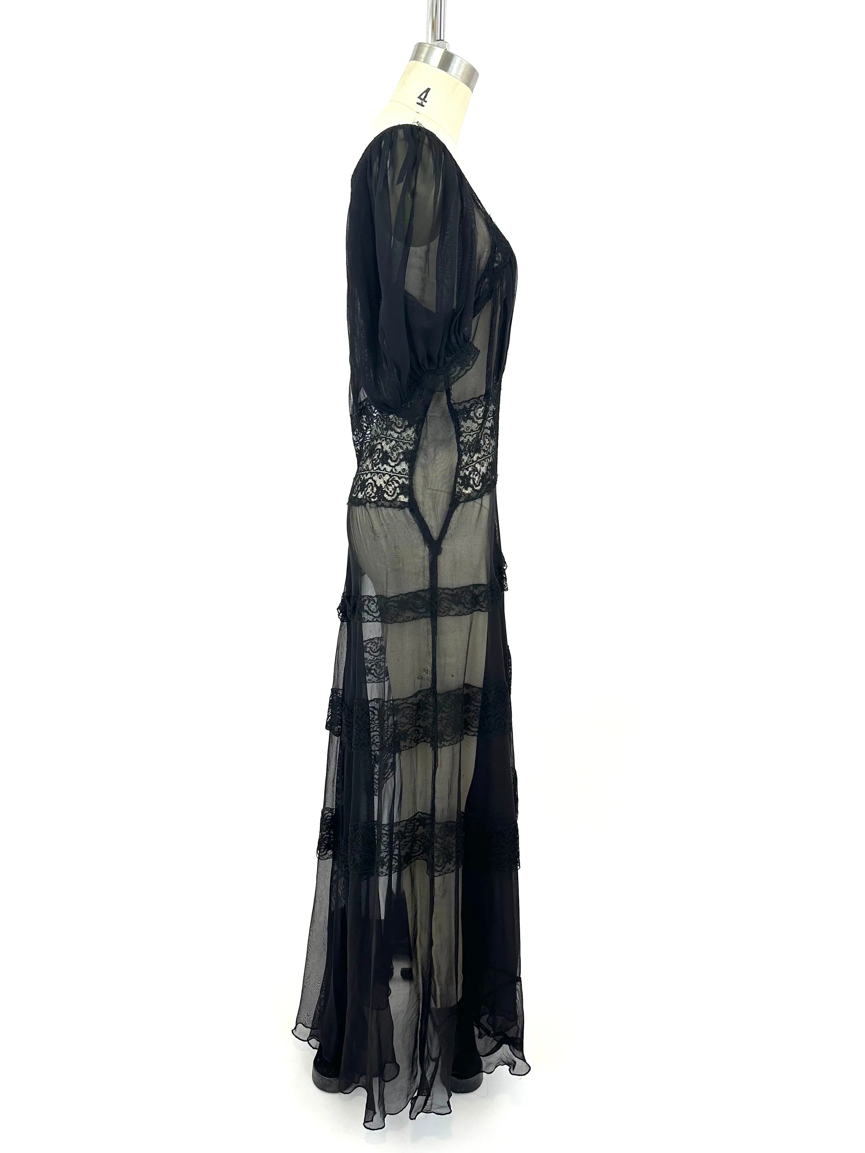 40s Mesh & Lace Trim Night Gown