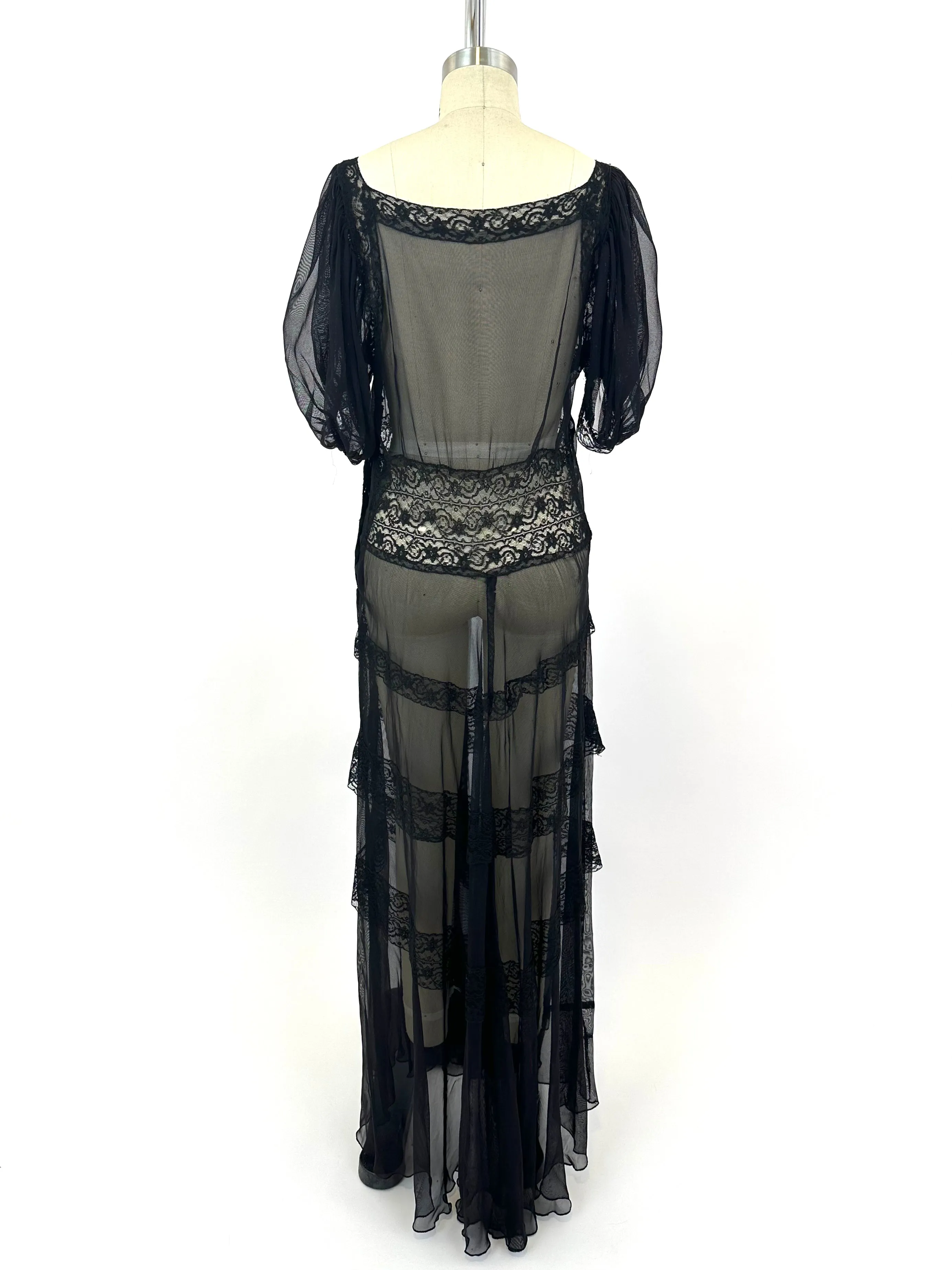 40s Mesh & Lace Trim Night Gown