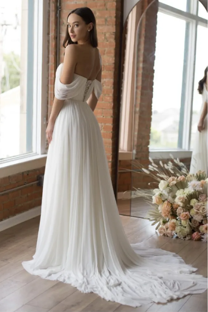 A-line Off-the-shoulder Bridal Gowns with Chiffon Skirt
