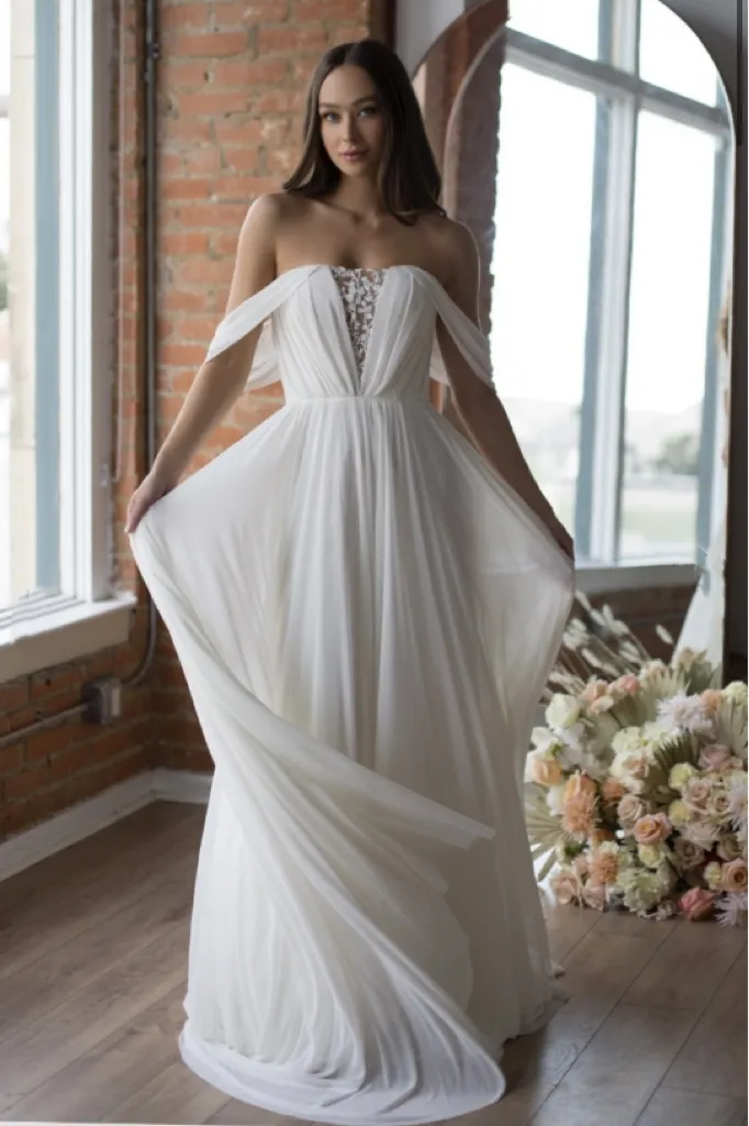 A-line Off-the-shoulder Bridal Gowns with Chiffon Skirt
