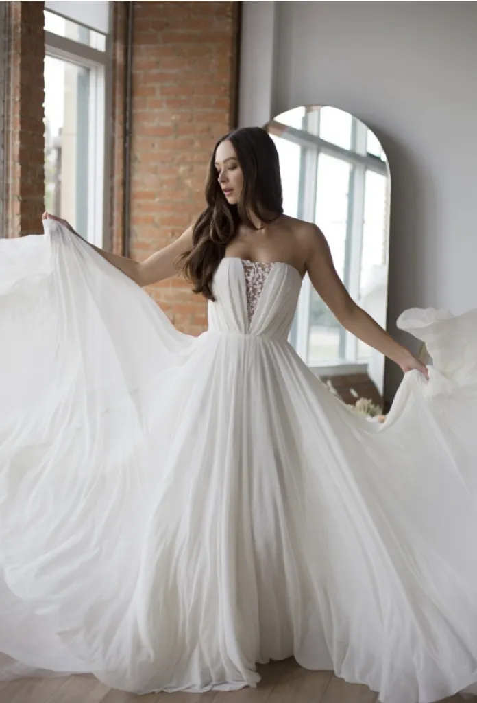 A-line Off-the-shoulder Bridal Gowns with Chiffon Skirt