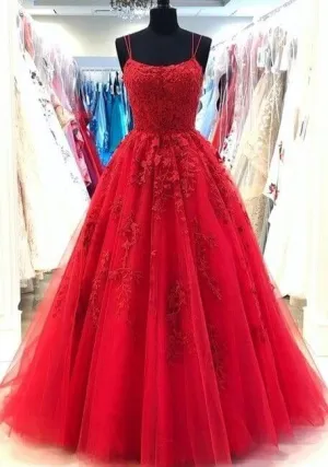 A Line Red Lace Graduation Dresses Applique Square Prom Dress 2025