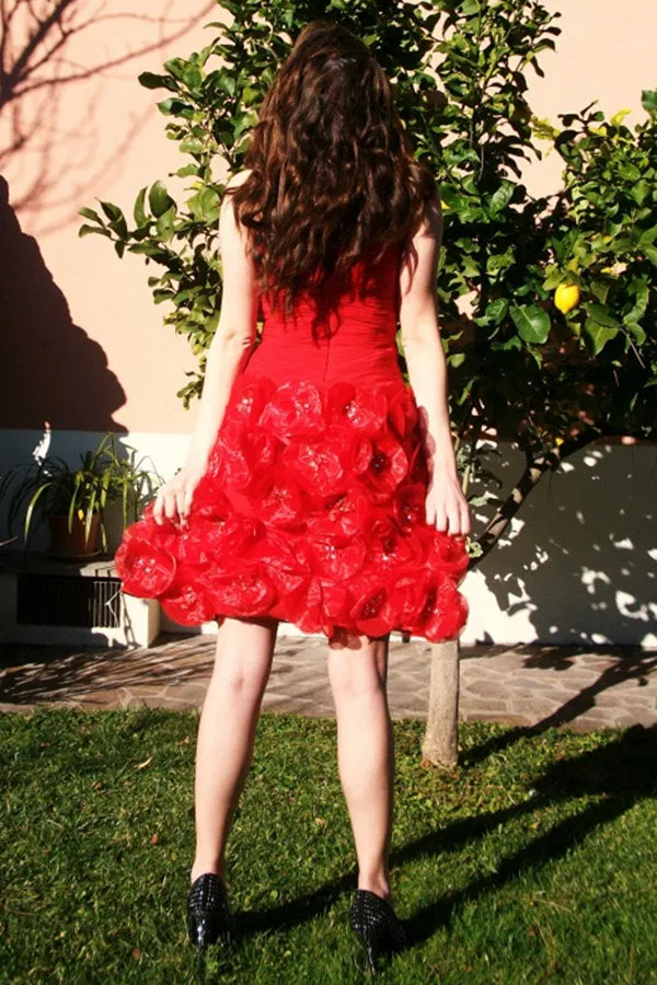 A-line Sweetheart Knee Length Tulle Beaded Homecoming Dress