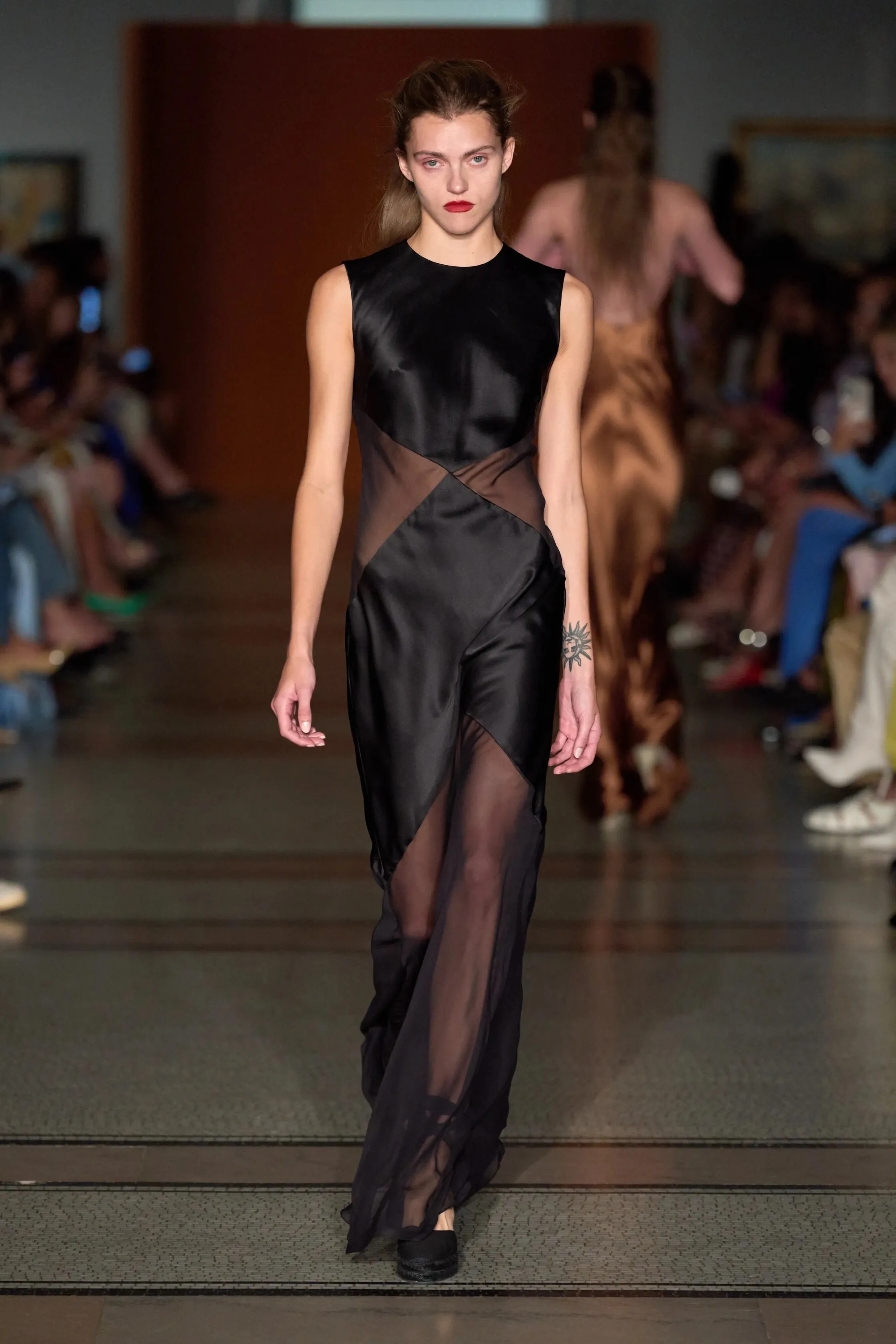 Abstract Sheer Cut-Out Gown in Black