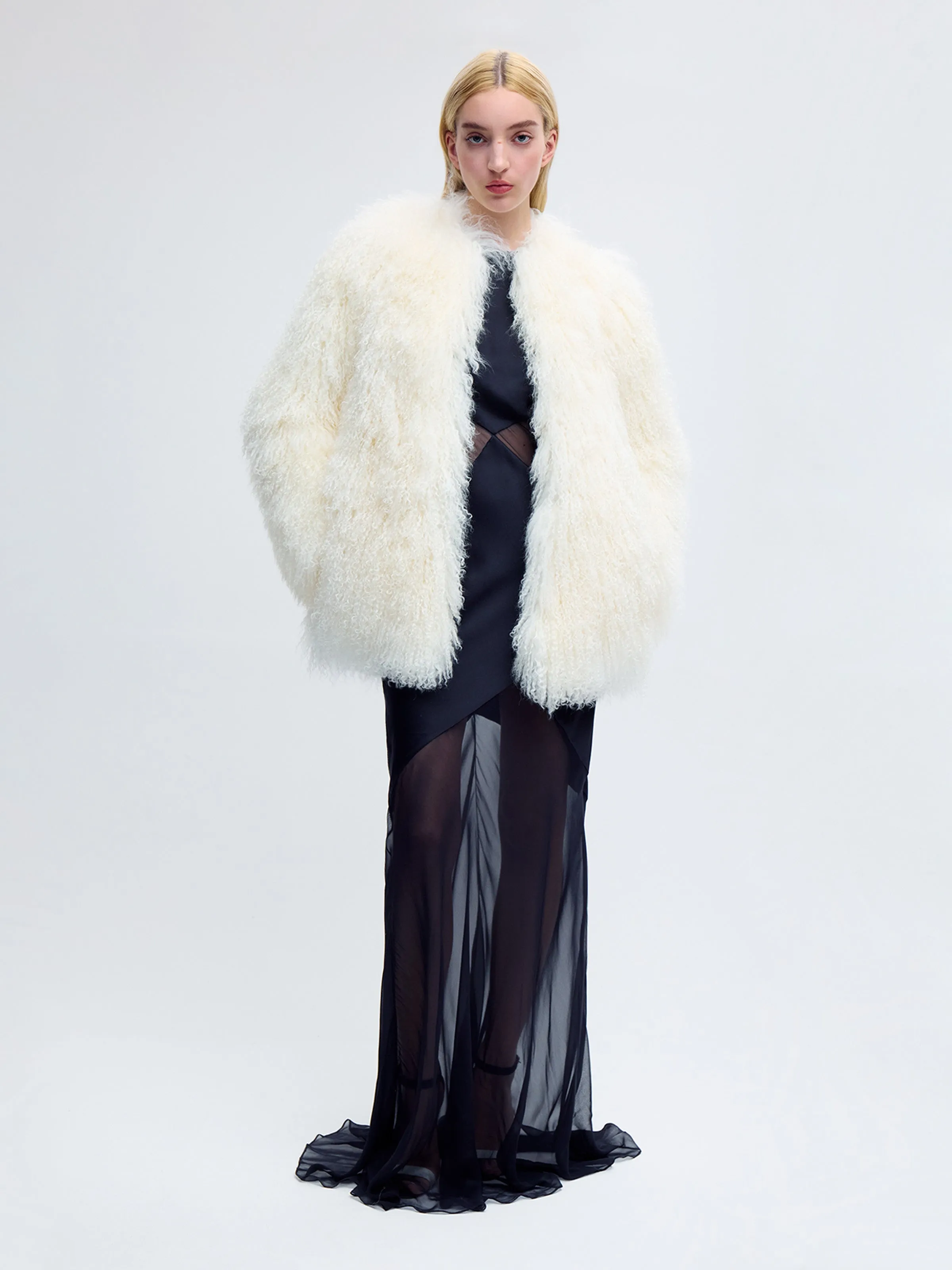 Abstract Sheer Cut-Out Gown in Black