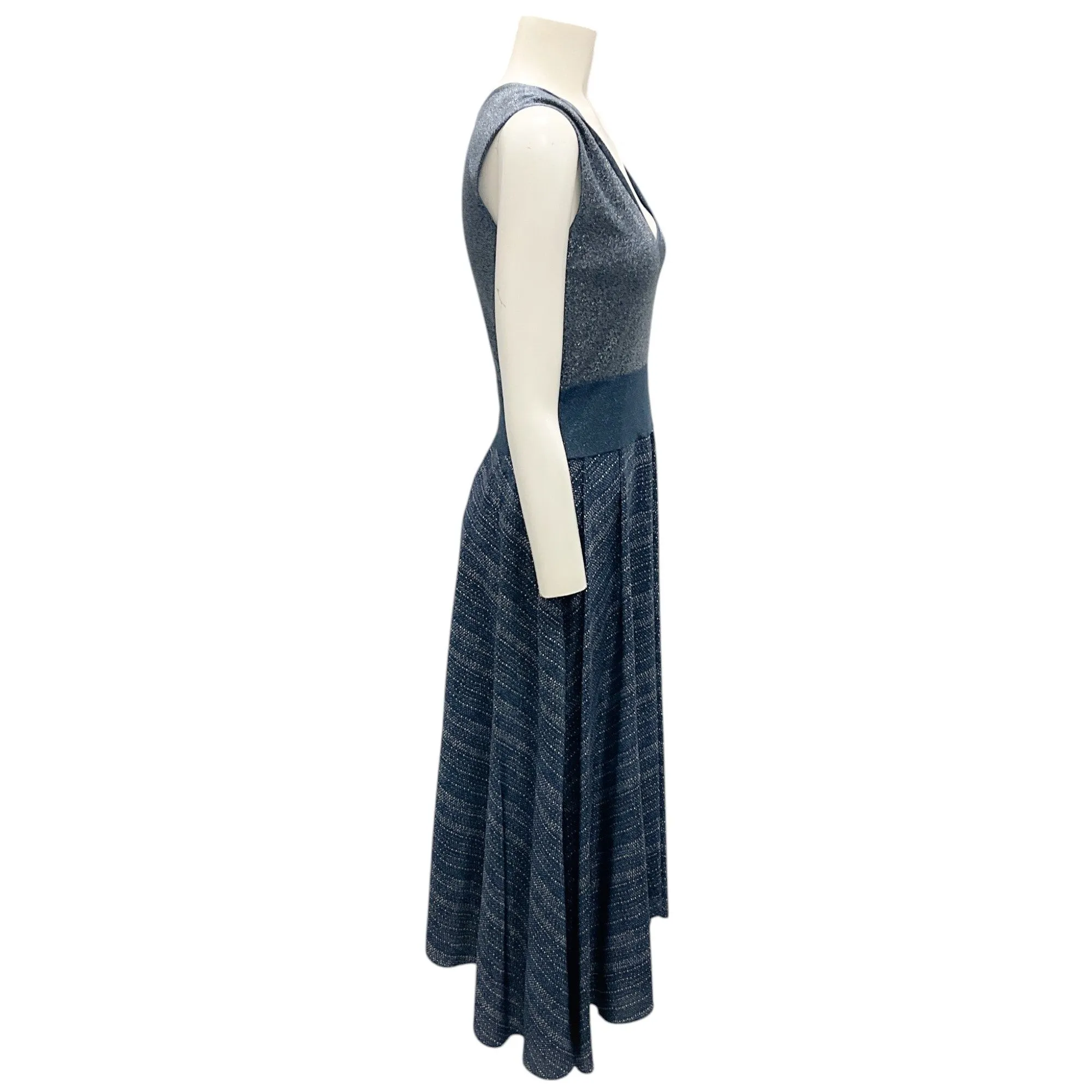 Akris Blue / Silver Metallic Shimmer Silk Knit and Silk Chiffon Dress