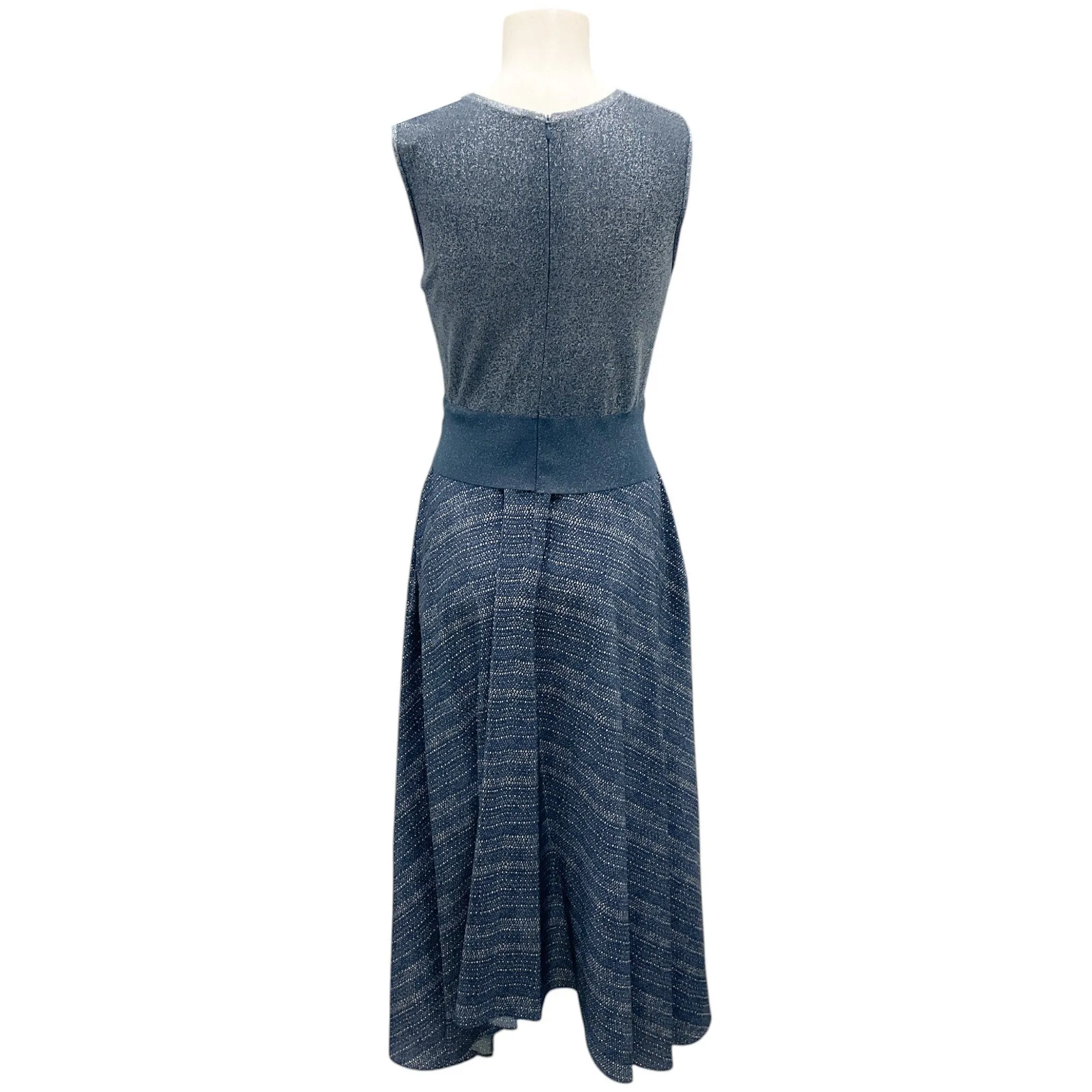 Akris Blue / Silver Metallic Shimmer Silk Knit and Silk Chiffon Dress