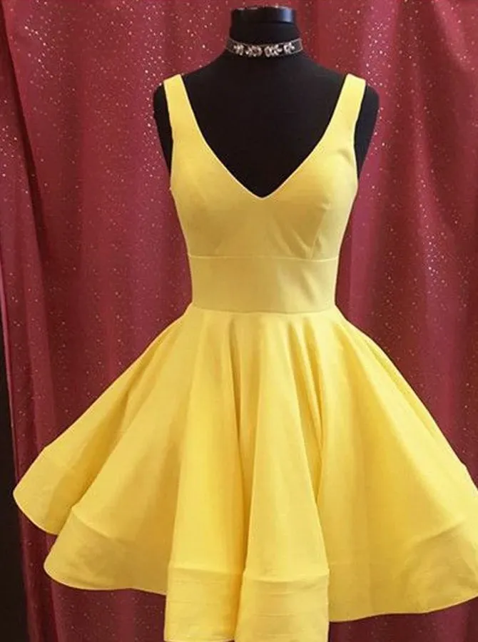 Anneprom A-Line Yellow Satin Short Prom Dress Homecoming Dress Short Prom Dresses APH0002