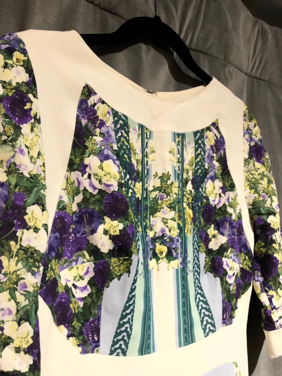 Antonio Berardi Three Short Sleeve Floral Silk Dress with Exposed Back Zipper