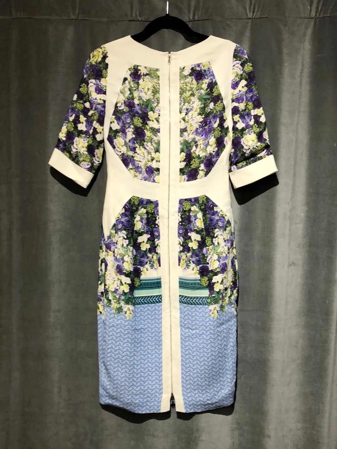 Antonio Berardi Three Short Sleeve Floral Silk Dress with Exposed Back Zipper