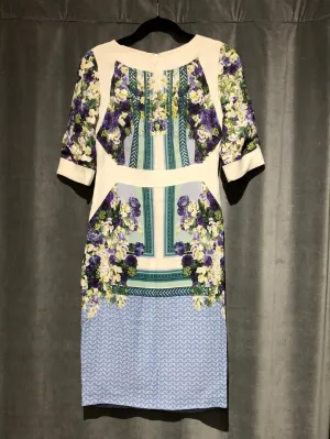 Antonio Berardi Three Short Sleeve Floral Silk Dress with Exposed Back Zipper