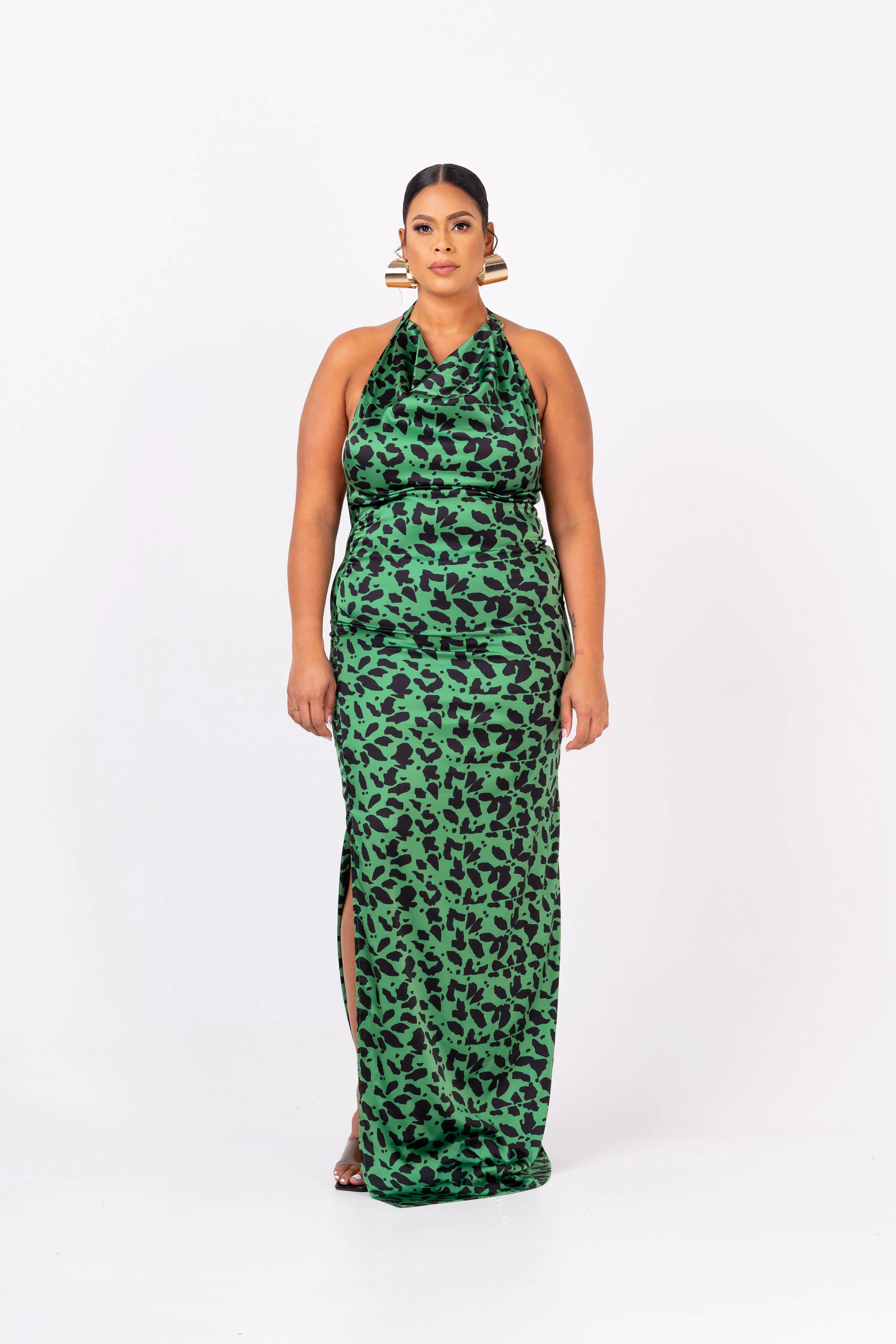 AZI SILK HALTER MAXI DRESS