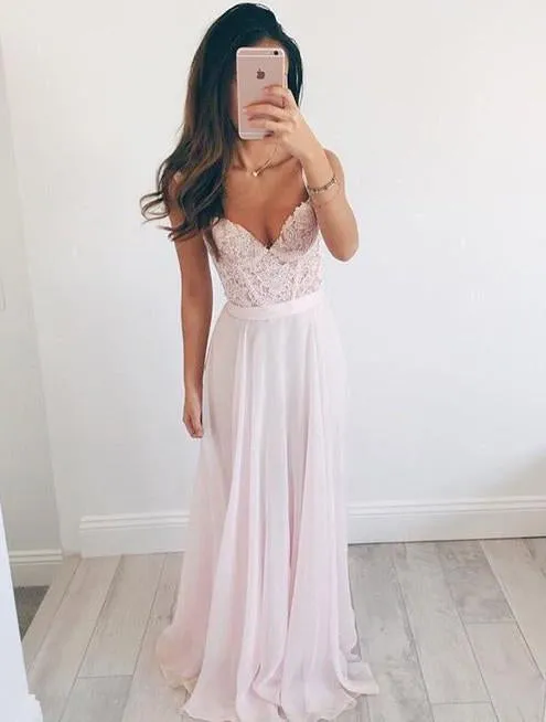 Baby Pink V-neck Chiffon Long Long Prom Dresses, Sleeveless Evening Dress, MP309