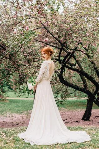 Bateau Spring Wedding Dresses with Lace Sleeves