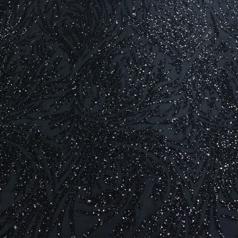 Beaded Bridal Lace Fabric Black 130 cm