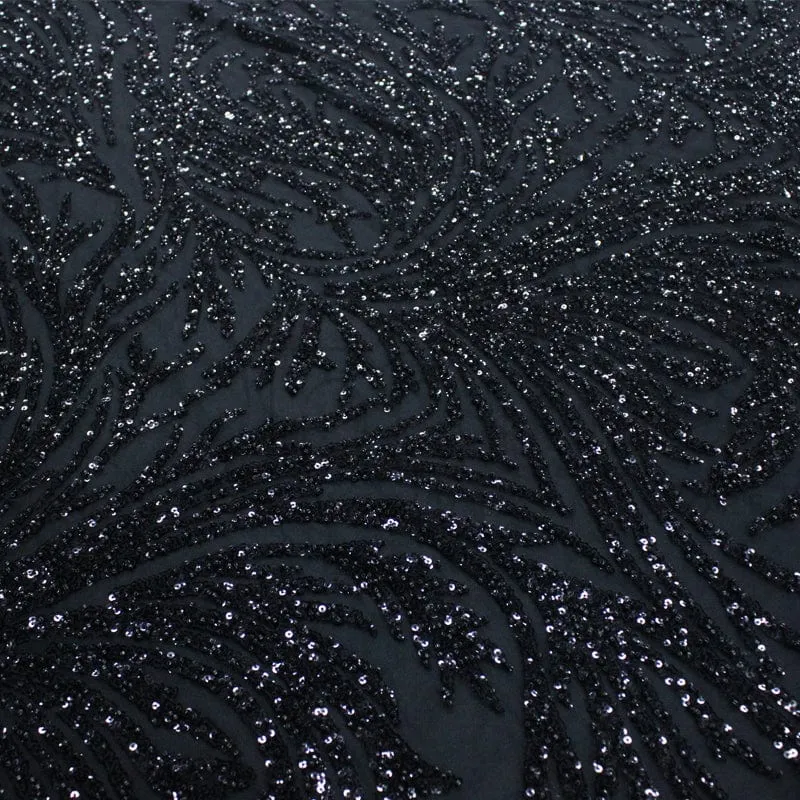 Beaded Bridal Lace Fabric Black 130 cm