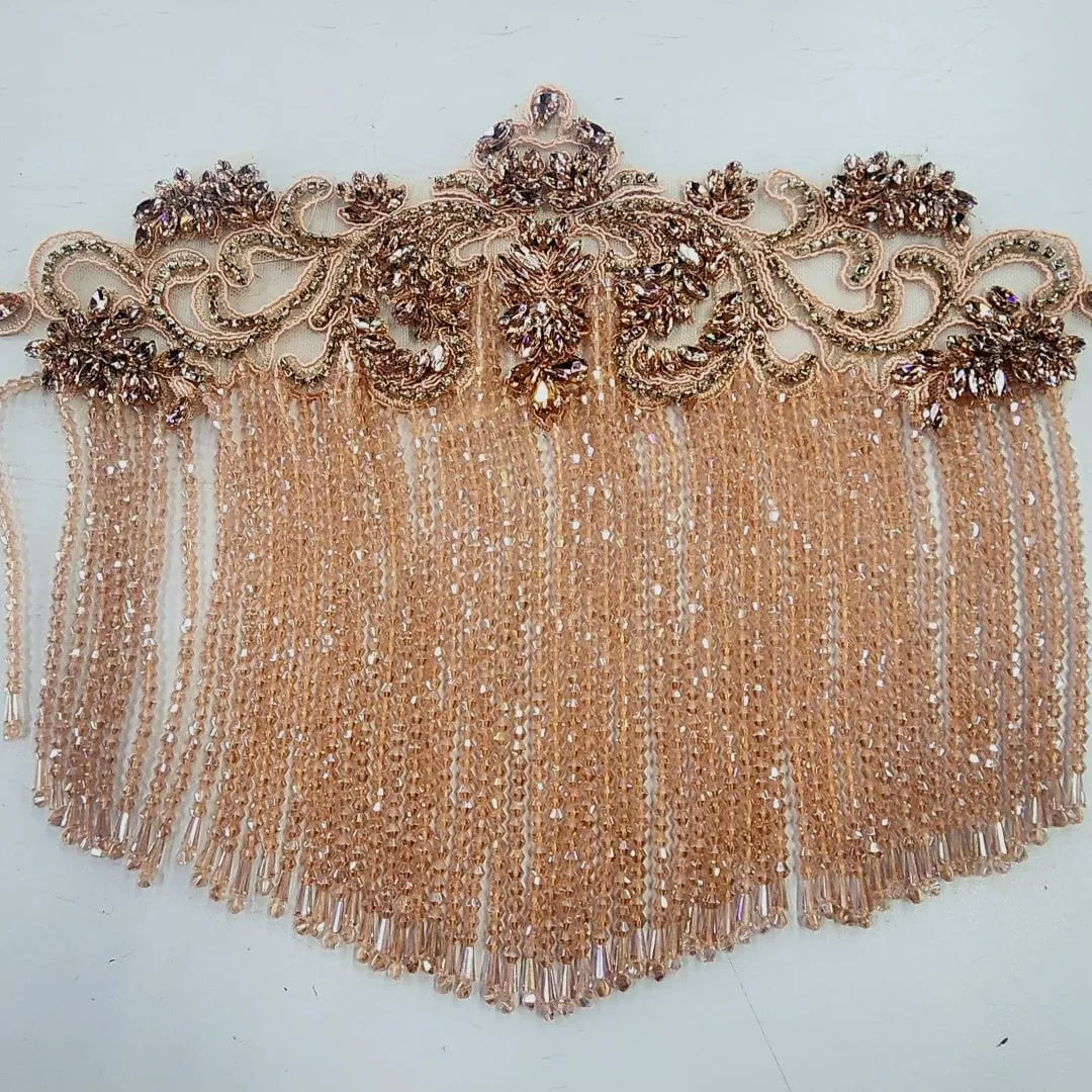 Beaded Patch With Fringing Blush