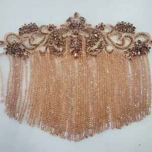 Beaded Patch With Fringing Blush