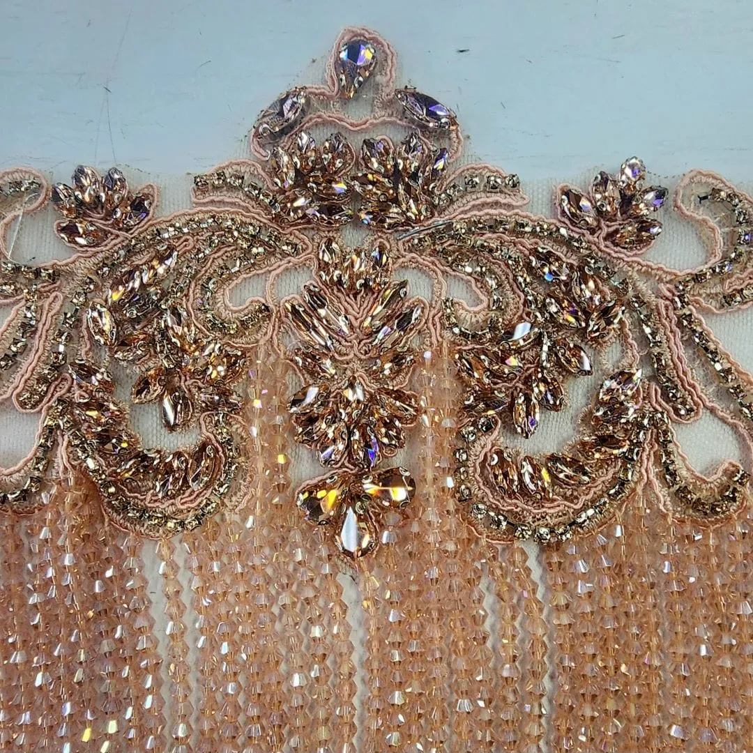 Beaded Patch With Fringing Blush