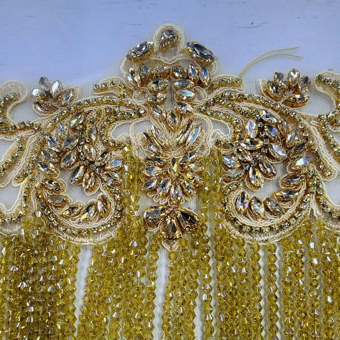 Beaded Patch With Fringing Gold