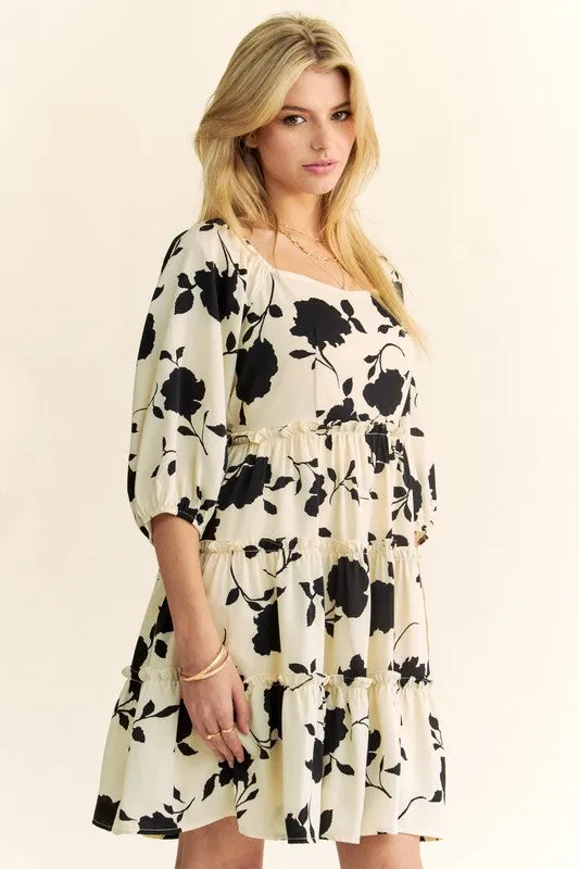 Beautiful Floral Print Square Neck Dress